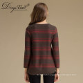 Autumn Long Sleeves Strip Ribbed Wool Cashmere Knitwear Woman Sweater